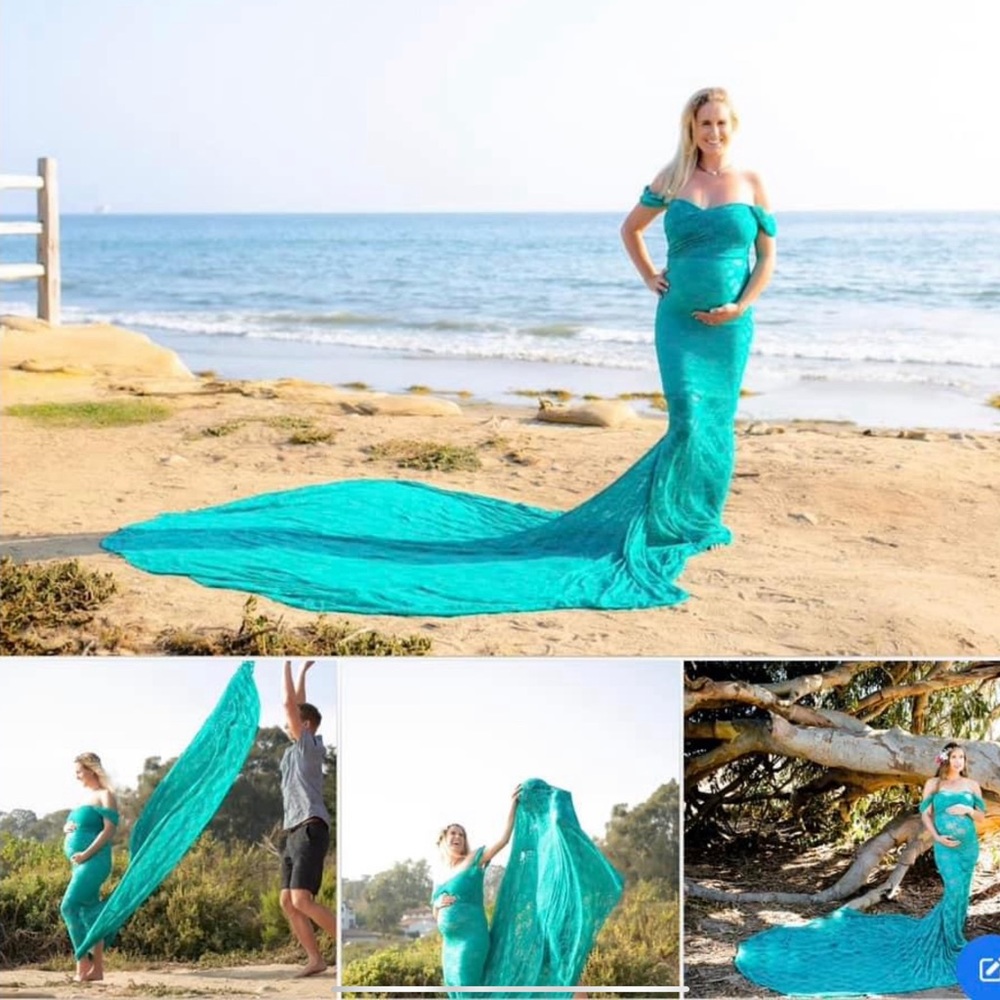 Sew Trendy Peacock Blue Green Maternity Gown